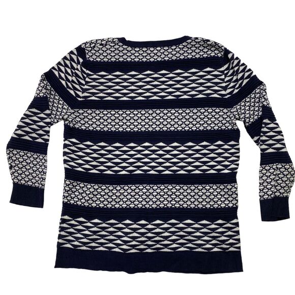 MERONA Nautical Blue Geometric Stripe Knit 100% Cotton Cardigan XL 3/4 Sleeve - Picture 5 of 10